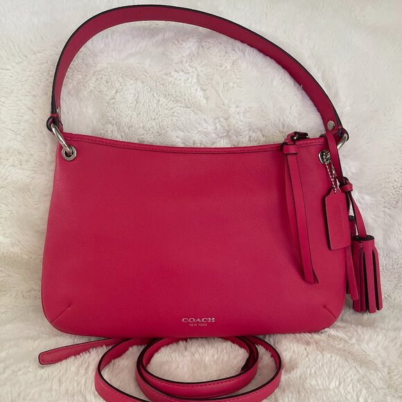 COACH Legacy Leather Double Gusset Hobo Crossbody #26601 Pink Scarlet - Picture 4 of 13